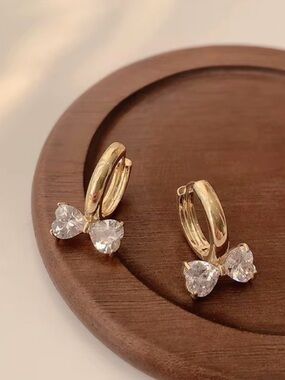 Gold Hoop Earrings with Clear Heart Crystal Drops